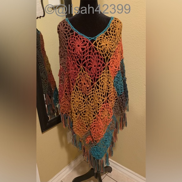 OSFM Handmade Crocheted Poncho - Picture 4 of 6